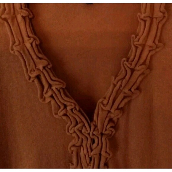 2 Talbots Sweater Size S Ruffle Trim Button Bronze/Green Cotton/Wool Blend - Picture 5 of 14